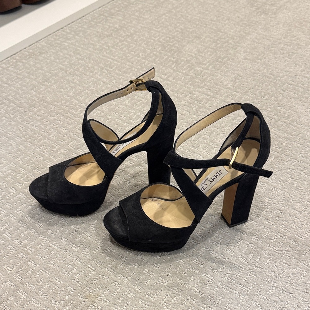 Jimmy Choo Black Suede Platform Heels